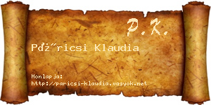 Páricsi Klaudia névjegykártya